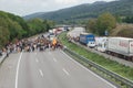 Cardedeu, Catalonia, Spain, October 3, 2017: paceful people cutting off the highway Royalty Free Stock Photo