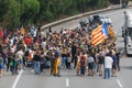 Cardedeu, Catalonia, Spain, October 3, 2017: paceful people cutting off the highway Royalty Free Stock Photo