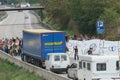Cardedeu, Catalonia, Spain, October 3, 2017: paceful people cutting off the highway