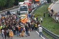 Cardedeu, Catalonia, Spain, October 3, 2017: paceful people cutting off the highway Royalty Free Stock Photo