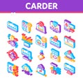 Carder Hacker Isometric Elements Icons Set Vector