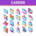 Carder Hacker Isometric Elements Icons Set Vector