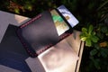 Cardholder for Bank cards and business cards. Details and close-up.