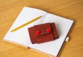 Cardholder wallet in Leather in red on diary