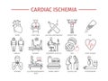 Cardiac ischemia. Symptoms, Treatment. Line icons set. Vector signs Royalty Free Stock Photo