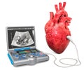 Cardiac Ultrasound concept. Human heart with medical ultrasound diagnostic machine, 3D rendering