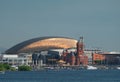 Cardiff Bay skyline, taken from the water, showing the Millennium Centre, Pierhead Building and other buildings on the harbour