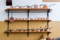 CARDIFF/UK - APRIL 19 : Shelves Full with Copper Saucepans in th