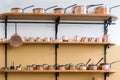 CARDIFF/UK - APRIL 19 : Shelves Full with Copper Saucepans in th