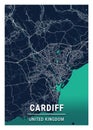 Cardiff - United Kingdom Blue Dark City Map