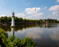 CARDIFF, WALES - AUG 10 : Lighthouse in Roath Park commemorating Captain Scotts ill-fated voyage to the Antartic in