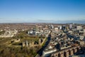 CARDIFF, WALES - FEBRUARY 09 2023: Aerial view of the centre of Cardiff including the castle, city hall and main shopping areas. Royalty Free Stock Photo