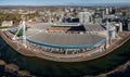 Aerial view of the centre of Cardiff and the Millennium (Principality) Stadium next to the