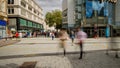 CARDIFF, WALES - SEPTEMBER 16 2021: Long exposure image of shoppers in the main street of Cardiff, the capital city of Wales