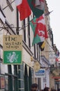 Cardiff, Wales (UK): shop signs and flags in Castle High Street