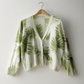 Tropical Print Cardigan Shirt - Light Green Palm Design