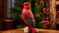 Colorful Red Woodpecker Bird Statue In Biedermeier Style Royalty Free Stock Photo