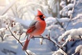 A cardinal perched on a tree branch in late winter Royalty Free Stock Photo