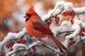 A cardinal perched on a tree branch in late winter Royalty Free Stock Photo