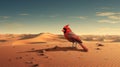 Vibrant Cardinal Bird Illustration In Desert - Uhd Ray Tracing Art