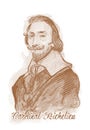 Cardinal Richelieu Engraving Style Sketch Portrait Royalty Free Stock Photo