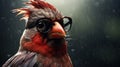 Cardinal With Spectacles: Realistic And Hyper-detailed Bird In Glasses Wallpaper