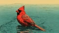 Cardinal In Warm Water: Risograph Ra 8400 Textured Image