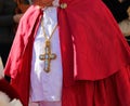 cardinal wearing a cassock with the big cross inlaid with precious gems during the ceremony