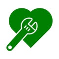 Cardio, cardiology, emergency, heart, medical, medicine, repair icon. Green vector design.