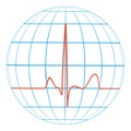 Cardio planet earth Heart pulse. Cardiogram. vector Line of the pulse with the planet