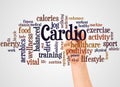 Cardio word cloud and hand with marker concept Royalty Free Stock Photo