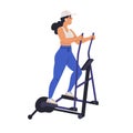 Cardio workout on elliptical machine. Woman exercising in gym, walking on sport equipment. Active training