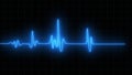 Cardiogram cardiograph oscilloscope screen blue illustration background. Emergency ekg monitoring. Blue glowing neon heart pulse.
