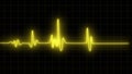 Cardiogram cardiograph oscilloscope screen yellow illustration background. Emergency ekg monitoring. yellow glowing neon heart