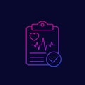 Cardiogram or heart diagnosis report linear icon