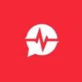 Cardiogram logo. Medical heart rate monitor emblem. Cardiology info bubble icon. Pulse oximeter notification sign