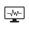 Cardiogram monitoring icon. Heart beats symbol on screen. Flat cardiogram web icon on white background.