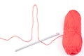 Cardiogram shaped thread, crochet and red skein Royalty Free Stock Photo