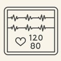 Cardiogram thin line icon. Pulse monitoring on screen outline style pictogram on white background. Monitor displays Royalty Free Stock Photo