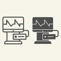 Cardiograph line and solid icon. Electrocardiogram on monitor outline style pictogram on white background. Medical