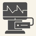 Cardiograph solid icon. Electrocardiogram on monitor glyph style pictogram on white background. Medical equipment for