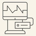 Cardiograph thin line icon. Electrocardiogram on monitor outline style pictogram on white background. Medical equipment