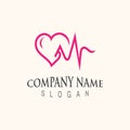 Cardiography heart beat with love logo design inspiration