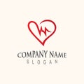 Cardiography heart beat with love logo design inspiration