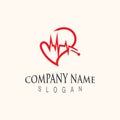 Cardiography heart beat with love logo design inspiration