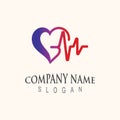 Cardiography heart beat with love logo design inspiration