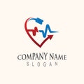 Cardiography heart beat with love logo design inspiration