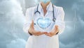 Cardiologist shows a heart in the sky. Royalty Free Stock Photo