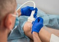 Cardiologist use tubes and ultrasound for radiofrequency catheter ablation. Royalty Free Stock Photo