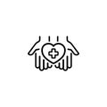 Cardiology care icon. Life and health insurance services. Business hands keep the shape of the heart. Vector on isolated white